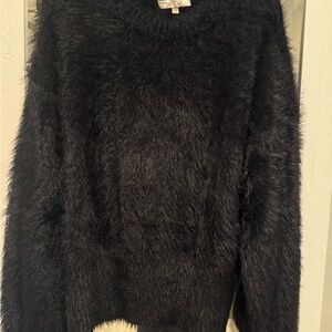 Wayf Black Fuzzy Crew Neck Sweater